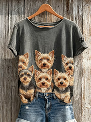 Women's Lovely Crowded Yorkshire Terrier Dogs Print short-sleeved T-shirt gracestitchs