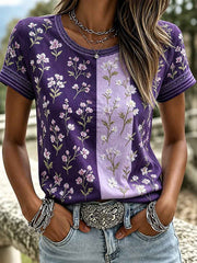 Women's Purple Flora Art Printed T-shirt