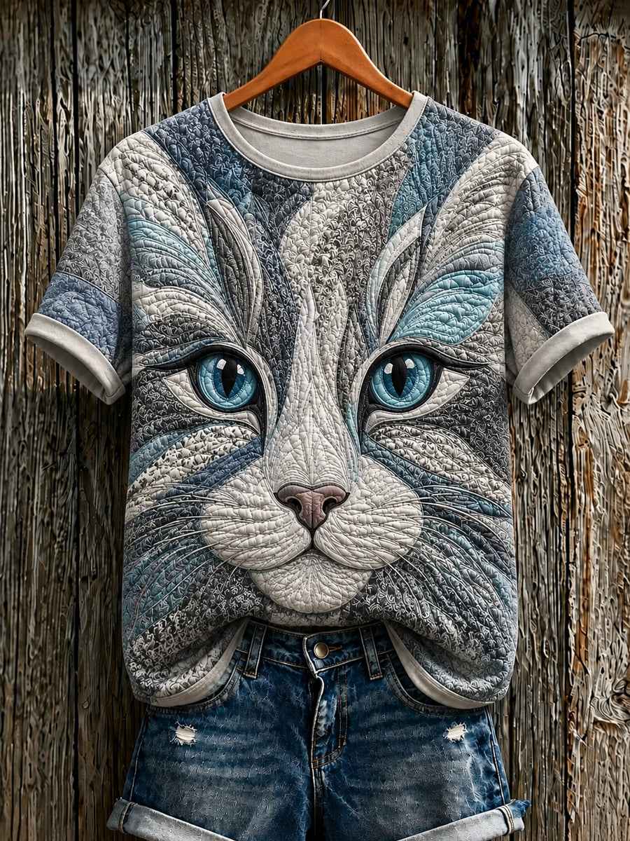 Women's Cute Cat Art Printed Short Sleeve T-shirt