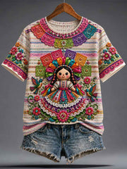 Women's Guelaguetza Mexico Lele Doll Art Printed T-shirt