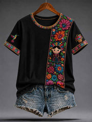 Women's Mexico Guelaguetza Lele Doll Art Printed T-shirt