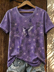 Women's Purple Flora Art Printed T-shirt