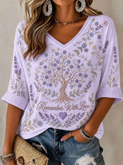 Women's Alzheimer's Theme "Remember With Love" Floral Print Casual T-Shirt