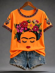 Women's Mexico Guelaguetza Lele Doll Art Printed T-shirt gracestitchs