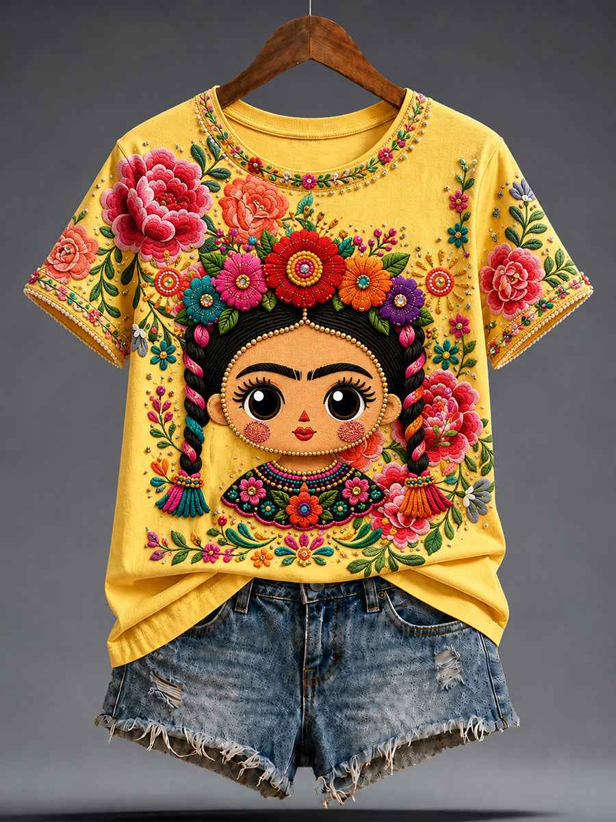 Women's Mexico Guelaguetza Lele Doll Art Printed T-shirt