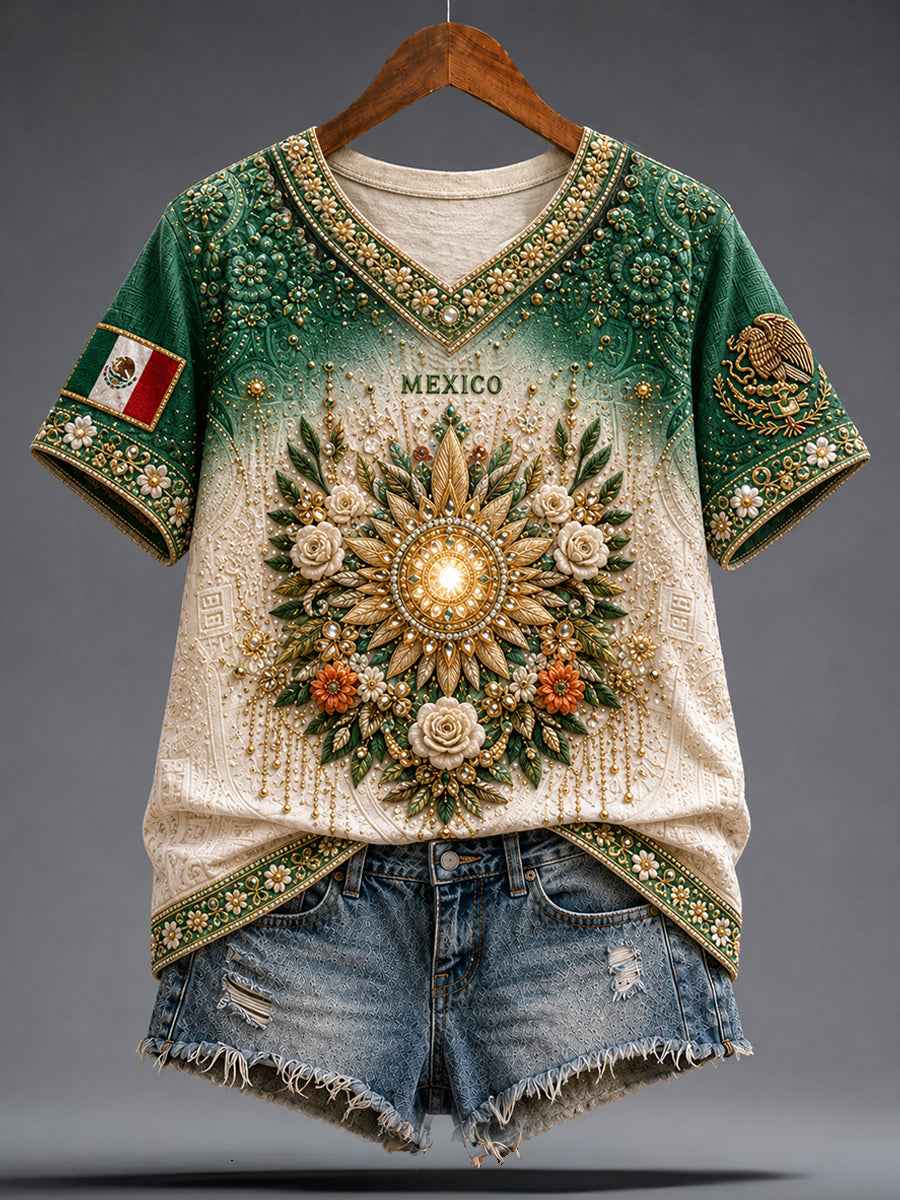 Women's Mexico Football Lover Lele Doll Art Printed T-shirt