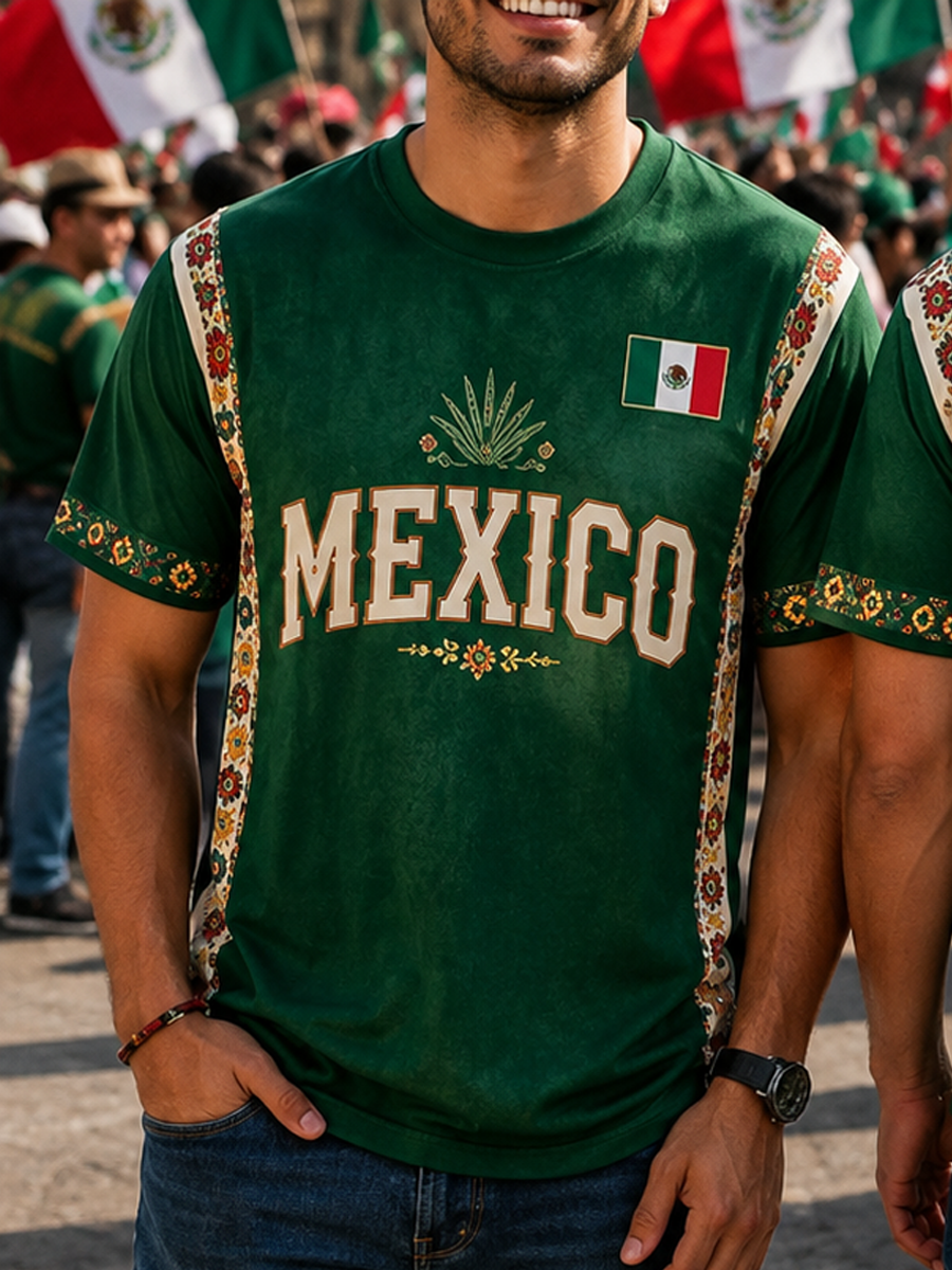 Men's Mexico Pride Art Printed short sleeves t-shirt gracestitchs