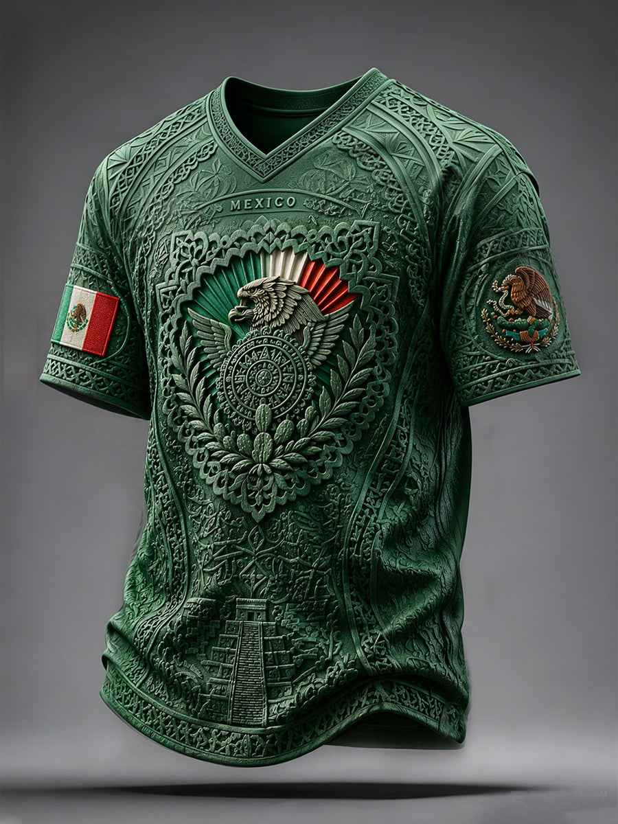Men's Mexico Football Lover Papel Picado Art Printed V-neck T-shirt