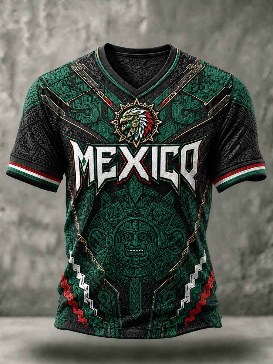 Men's Mexico Football Lover Art Short Sleeve V-neck T-shirt