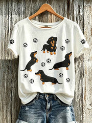 Women's cute dog pattern printed casual short-sleeve T-shirt