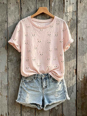 Women's Lovely Cat Face Pattern Print Short-sleeved T-shirt