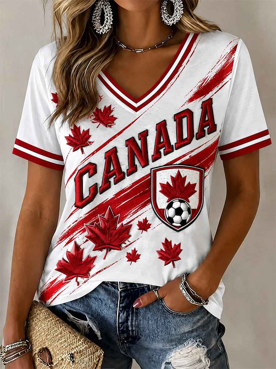 Women's Canada Soccer Graphic Print Casual V-Neck Tee