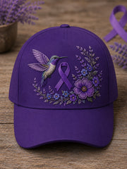 Unisex Purple Floral & Hummingbird Print Alzheimer's Awareness Support Hat gracestitchs
