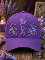 Unisex Purple Floral & Hummingbird Print Alzheimer's Awareness Support Hat