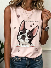 Women's cute dog pattern printed casual vest