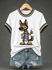Women's Funny Dog Print Casual Tee gracestitchs