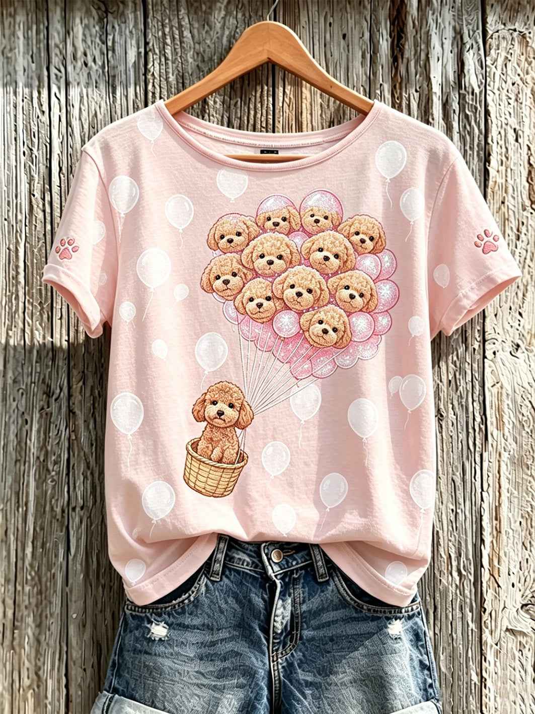 Women's cute dog pattern printed short-sleeved T-shirt