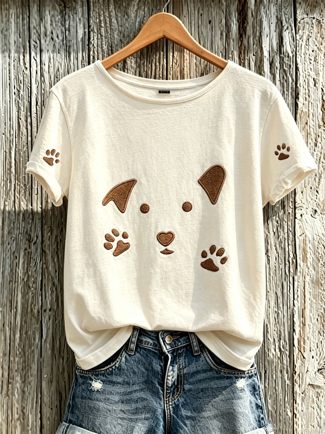 Women's cute dog pattern printed short-sleeved T-shirt gracestitchs