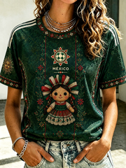 Women's Mexico Football Lover Art Printed short-sleeved T-shirt gracestitchs