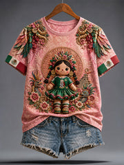 Women's Mexico Football Lover Lele Doll Art Printed T-shirt gracestitchs