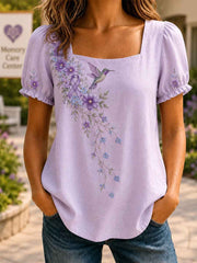 Women's Purple Floral & Hummingbird Print Alzheimer's Awareness Support Shirt