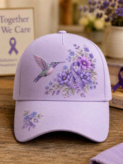 Unisex Purple Floral & Hummingbird Print Alzheimer's Awareness Support Hat