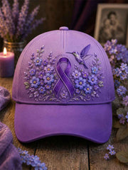 Unisex Purple Floral & Hummingbird Print Alzheimer's Awareness Support Hat