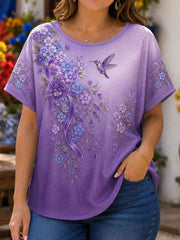 Women's Purple Floral & Hummingbird Print Alzheimer's Awareness Support Tee