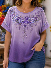 Women's Purple Floral & Hummingbird Print Alzheimer's Awareness Support Tee