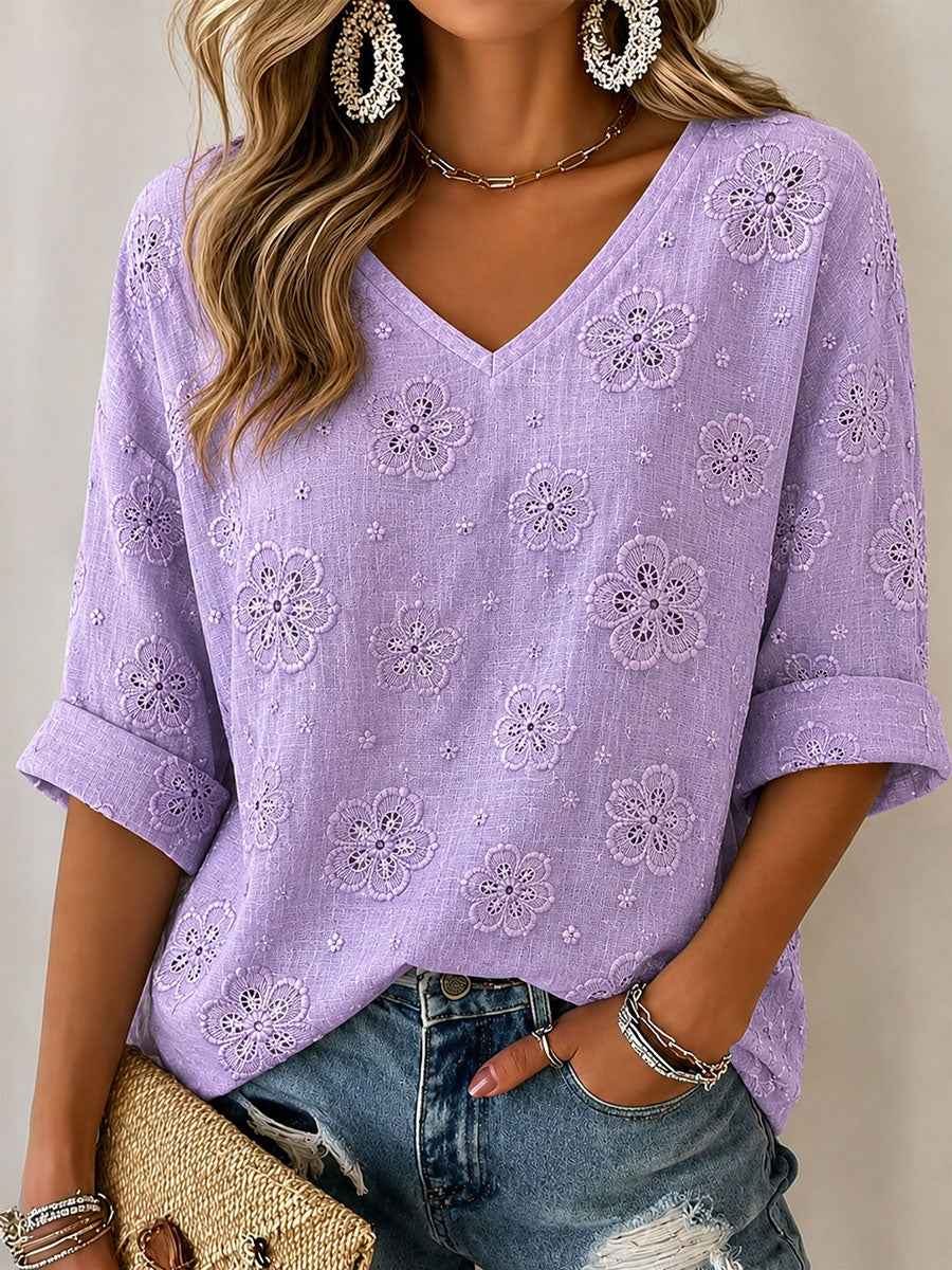 Women's Purple Floral Print Casual T-Shirt