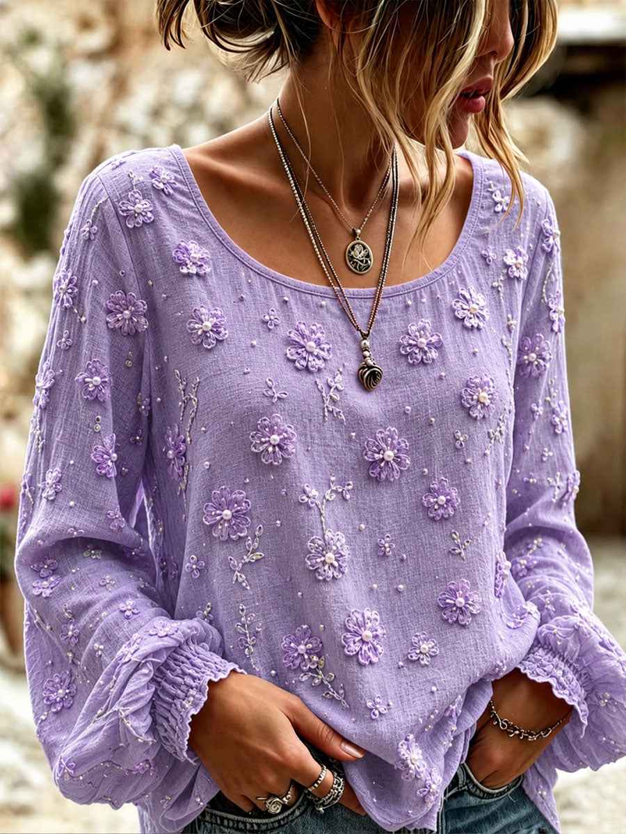 Women's Purple Floral Print Casual T-Shirt