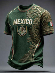 Men's Mexico Football Lover Aztec Art Printed T-shirt