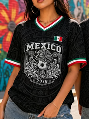 Women's Mexico Football Lover Art Printed short-sleeved T-shirt gracestitchs