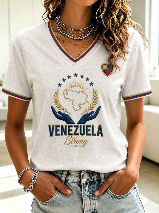 Women's Venezuela Strong Printed V-neck T-shirt