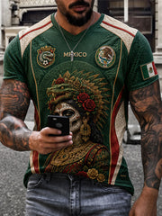 Men's Mexico Football Lover La Catrina Art Printed T-shirt gracestitchs