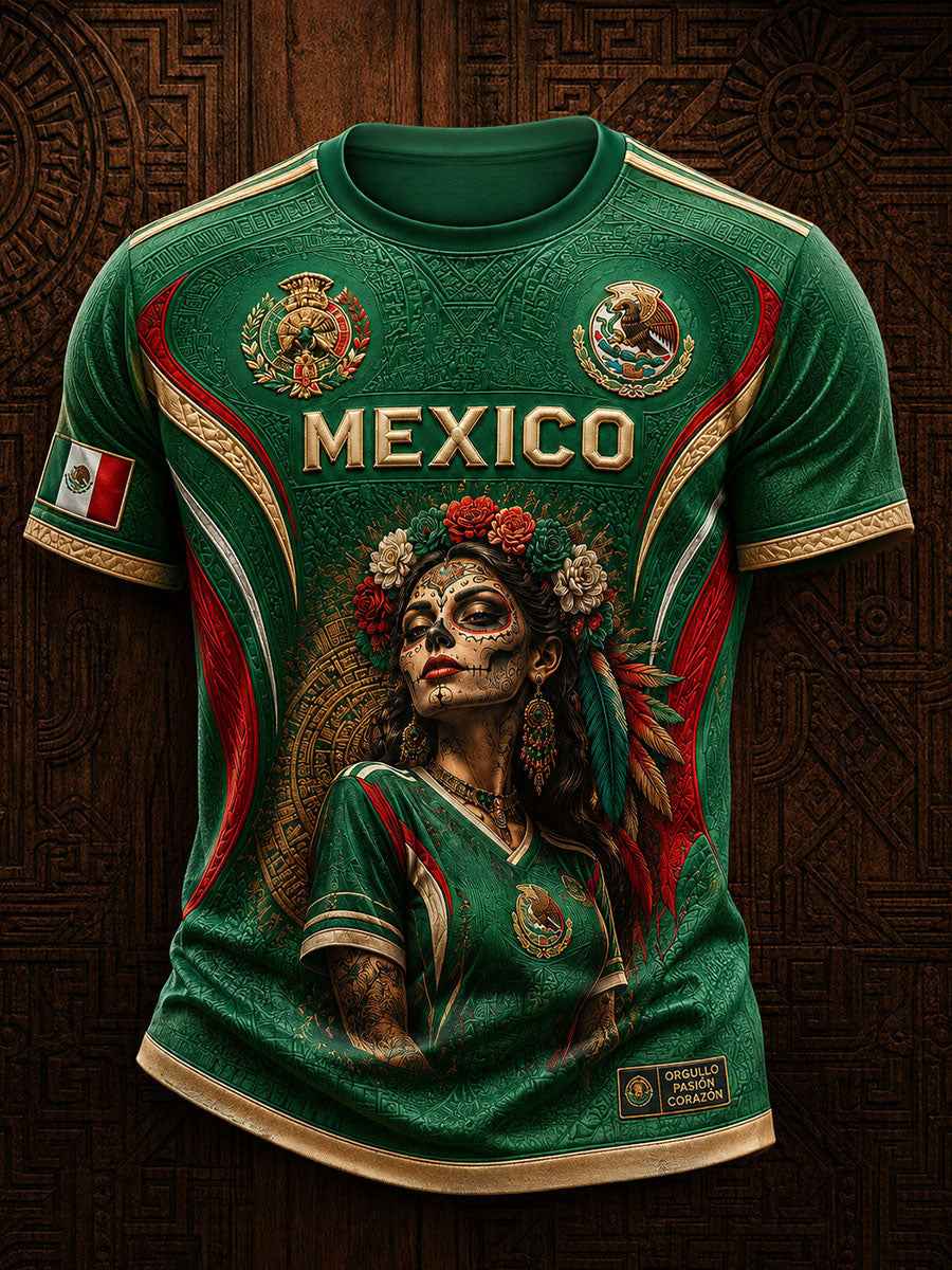 Men's Mexico Football Lover La Catrina Art Printed T-shirt