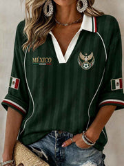 Women's Mexico Football Lover Art Mid-length Sleeves V-Neck T-Shirt