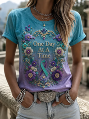 Women's One Day At A Time Flower Art Print short-sleeved T-shirt gracestitchs