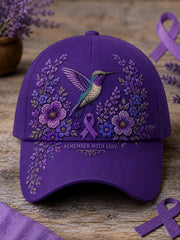 Unisex Purple Floral & Hummingbird Print Alzheimer's Awareness Support Hat gracestitchs