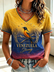Women's Troupial Venezuela Strong Printed V-neck T-shirt