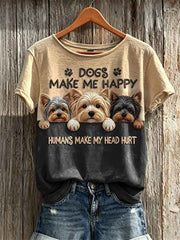 Women's Peeking Yorkshire Dogs Make Me Happy Humans Make My Head Hurt short-sleeved T-shirt