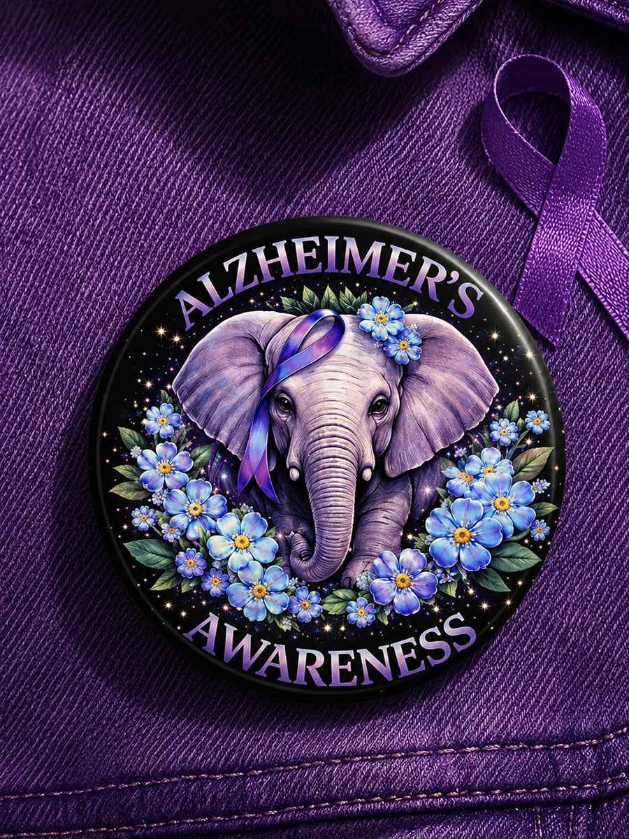 Unisex Alzheimer's Awareness Support Purple Ribbon Purple Floral Printed Brooch