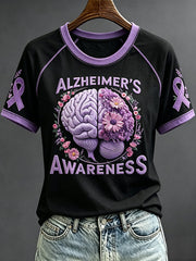 Women's Purple Ribbon Awareness Print Round Neck Short Sleeve T-shirt gracestitchs