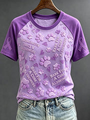 Women's Alzheimer Paws Purple Ribbon Print Round Neck Short Sleeve T-shirt gracestitchs