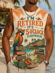 Men's I'm Retired It's 5 O'clock Everywhere Parrot Print Casual Vest gracestitchs