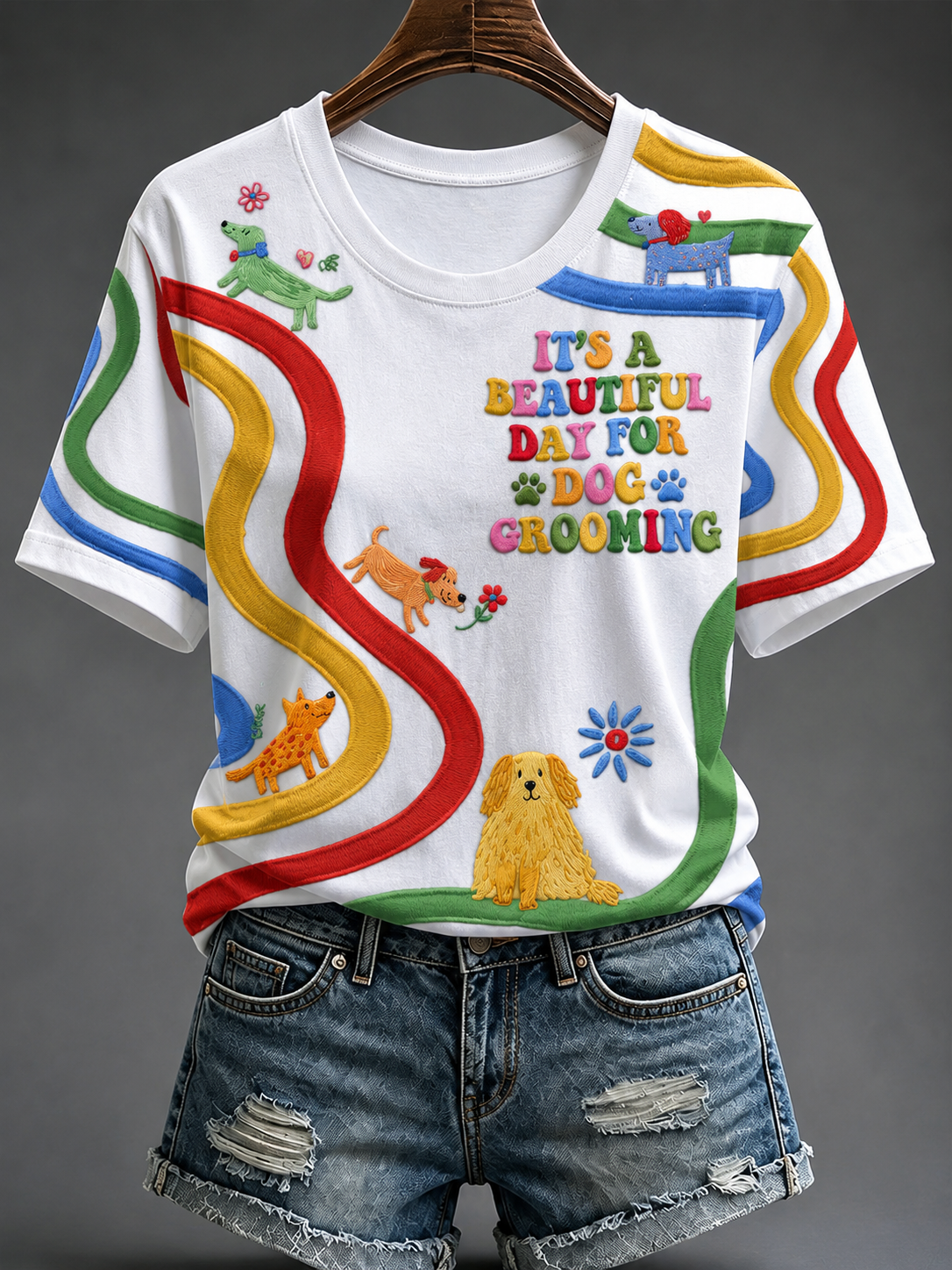 Women's Rainbow Dog Short-sleeved T-shirt gracestitchs