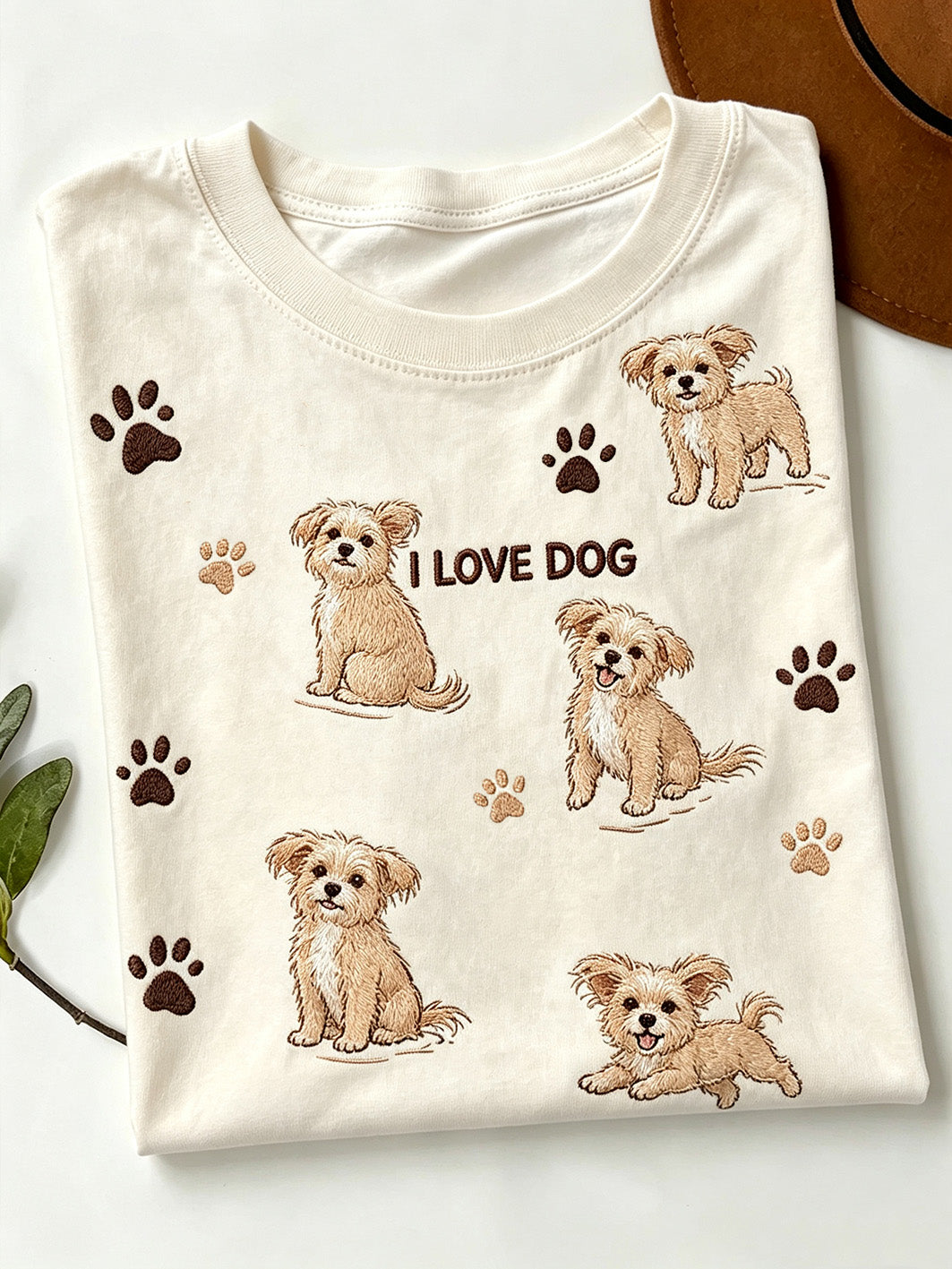 Women's cute dog pattern printed short-sleeved T-shirt gracestitchs