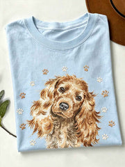 Women's cute dog pattern printed short-sleeved T-shirt
