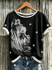 Women's cute dog pattern printed short-sleeved T-shirt gracestitchs