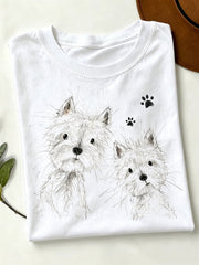 Women's cute dog pattern printed short-sleeved T-shirt gracestitchs